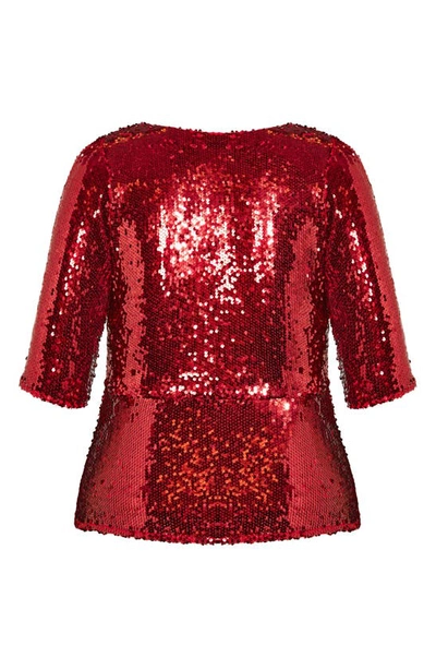 Shop City Chic Sequin Peplum Top In Crimson