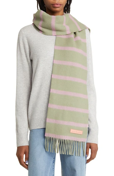 Shop Acne Studios Vesta Skinny Stripe Wool Scarf In Green/ Pink