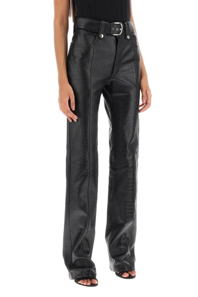 Shop Alessandra Rich Straight-cut Pants In Crocodile-print Leather In Black