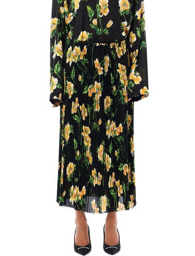 Shop Balenciaga Pleated Skirt Floral In Black Yellow