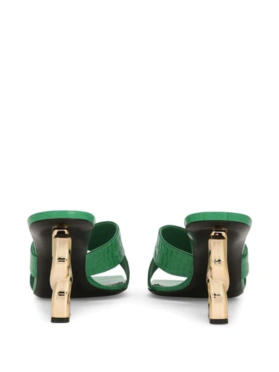 Shop Dolce & Gabbana Crocodile-effect Embossed Mules In Green