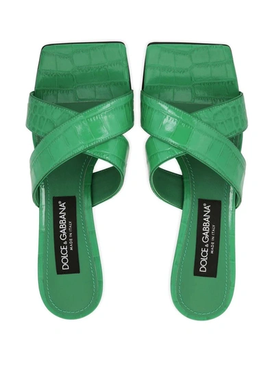 Shop Dolce & Gabbana Crocodile-effect Embossed Mules In Green