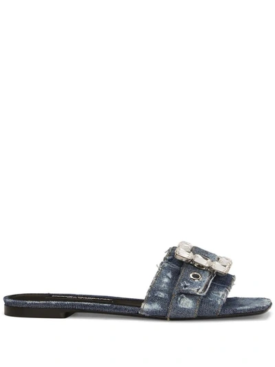 Shop Dolce & Gabbana Slide Sandals With Buckle In Blue