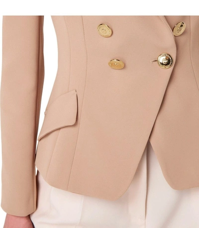 Shop Elisabetta Franchi Nude Double Breasted Blazer With Logo In Pink
