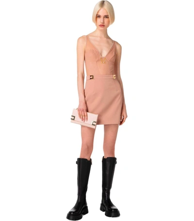 Shop Elisabetta Franchi Nude Skirt With Logo In Beige