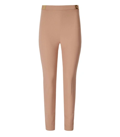 Shop Elisabetta Franchi Nude Trousers With Logo In Pink