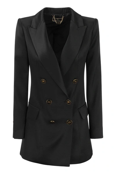 Shop Elisabetta Franchi Satin Jacket With Logoed Buttons In Black