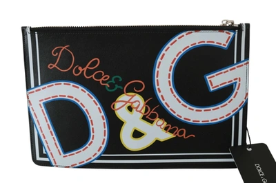 Dolce & Gabbana Black Dg Print Mens Zipper Coin Purse Leather Wallet In Black