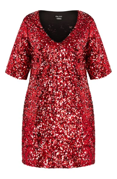 Shop City Chic Sequin Cocktail Dress In Crimson
