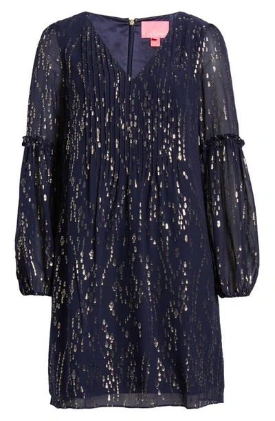 Shop Lilly Pulitzer Cleme Long Sleeve Silk Blend Dress In True Navy