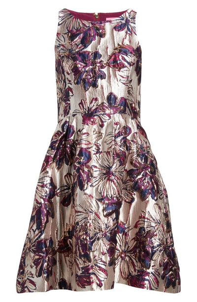 Shop Lilly Pulitzer Jollian Metallic Floral Jacquard Fit & Flare Dress In Low Tide N