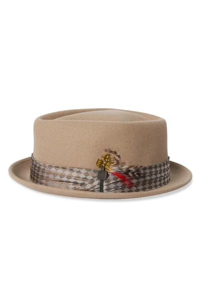Shop Brixton Stout Felted Wool Pork Pie Hat In Sand/ Sand Check
