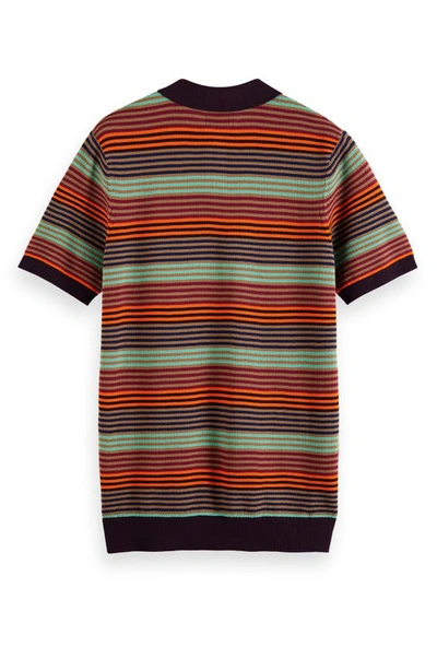 Shop Scotch & Soda Hideaway Stripe Polo Sweater In Red Multi Stripe