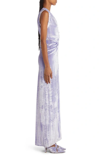 Shop Bottega Veneta Ruched Zip Front Sleeveless Velvet Dress In 5327 Amethyst