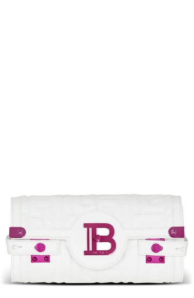 Shop Balmain B-buzz 23 Monogram Quilted Leather Clutch In Gdc White/fuschia