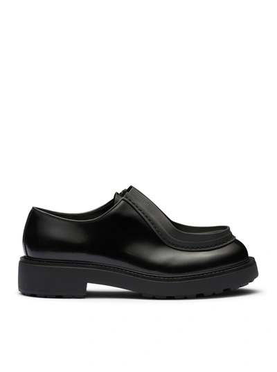 Shop Prada Diapason Lace-up Shoes In Matt Brushed Leather In Black