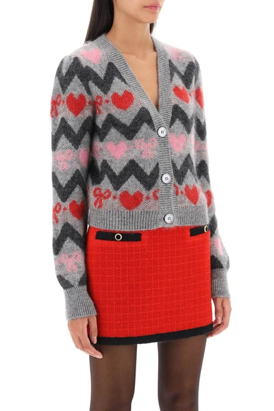 Shop Alessandra Rich Cropped Cardigan In Lurex Knit In Grey