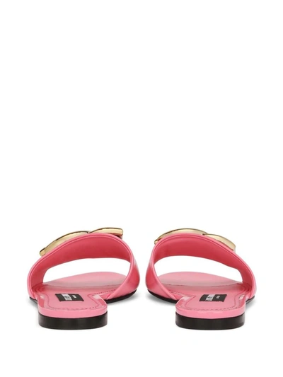 Shop Dolce & Gabbana Slide Sandals With Logo Plaque In Pink &amp; Purple