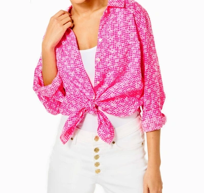 Shop Lilly Pulitzer Sea View Button Down Shirt In Aura Pink Check You Out In Multi