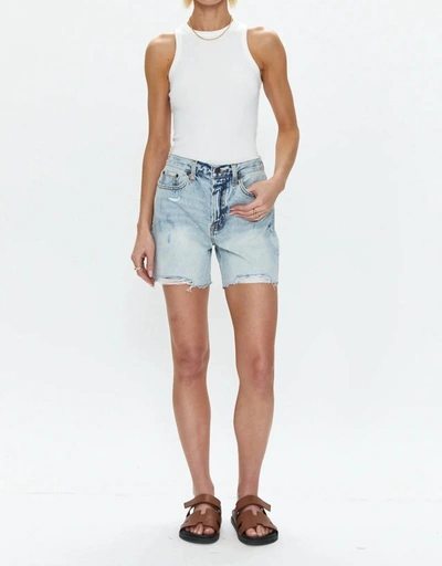 Shop Pistola Devin High Rise Mom Cut Off - St Tropez In Blue