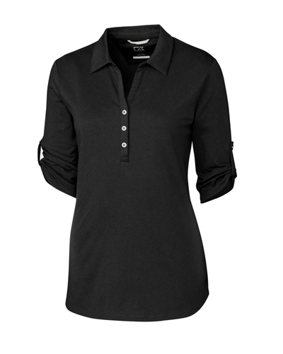 Shop Cutter & Buck Ladies' Elbow-sleeve Thrive Polo Shirt In Black