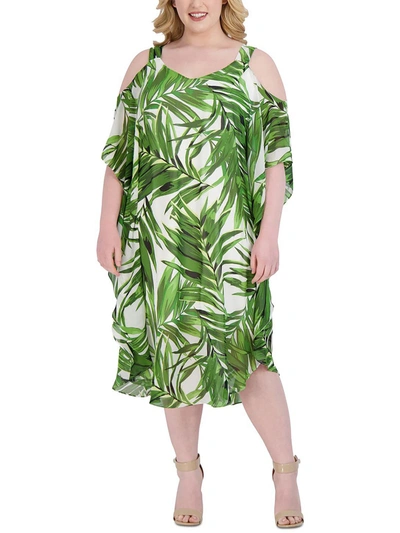 Shop Signature By Robbie Bee Plus Womens Printed Calf Midi Dress In Green