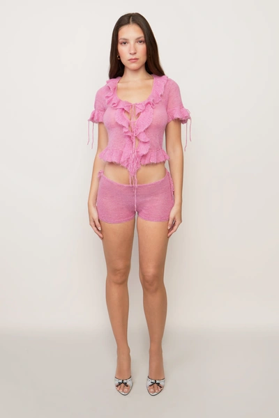 Shop Danielle Guizio Ny Knit Side Tie Short In Azalea