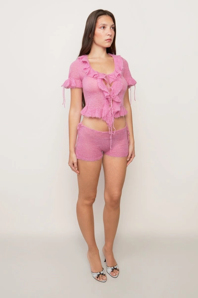 Shop Danielle Guizio Ny Knit Side Tie Short In Azalea