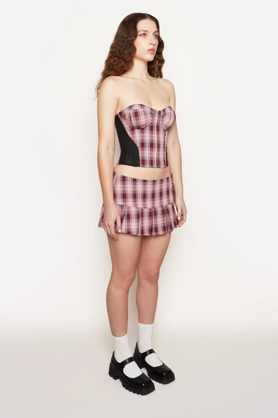 Shop Danielle Guizio Ny Pleated Micro Mini Skirt In Pink Plaid