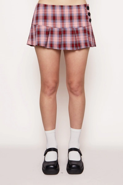 Shop Danielle Guizio Ny Pleated Micro Mini Skirt In Pink Plaid
