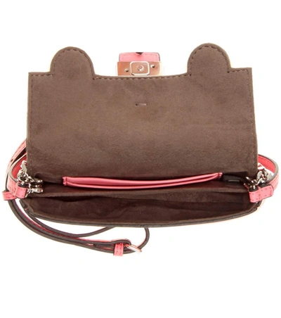 Shop Fendi Micro Baguette Fur-trimmed Leather Shoulder Bag In Fluo Piek