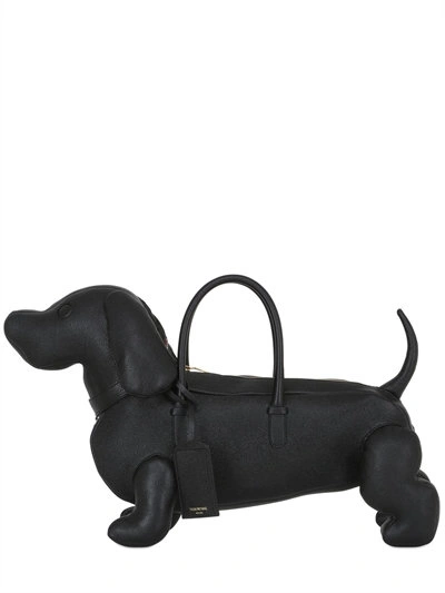 Shop Thom Browne Hector Dog-shaped Pebbled Leather Bag, Black