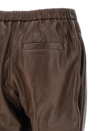 Shop Brunello Cucinelli Leather Strap Pants Brown