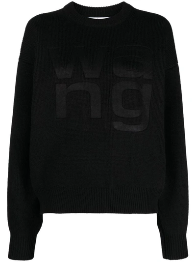 Shop Alexander Wang Sweater With Embossed Logo In Black