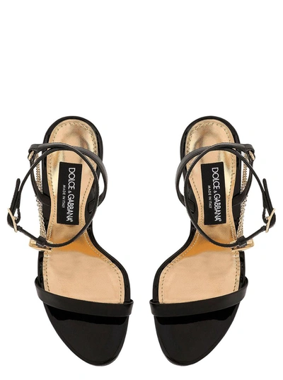 Shop Dolce & Gabbana Black Sandals With Padlock And Logo Detail In Patent Leather Woman