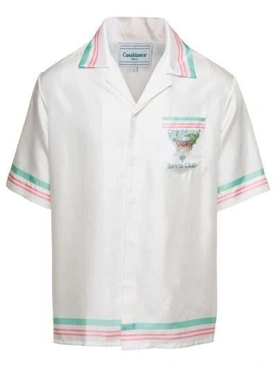 Shop Casablanca Cuban Collar Short Sleeve Shirt In White