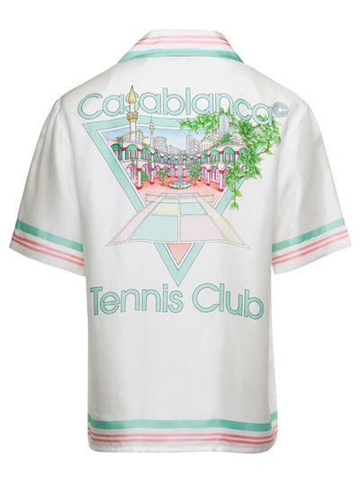 Shop Casablanca Cuban Collar Short Sleeve Shirt In White
