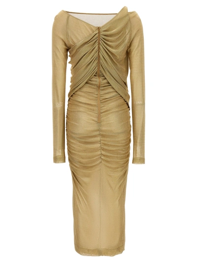 Shop Dolce & Gabbana Lurex Knit Dress Dresses Gold