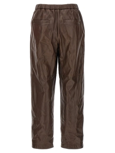Shop Brunello Cucinelli Leather Strap Pants In Brown