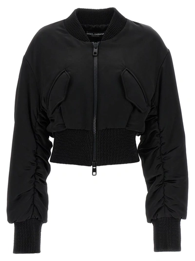 Shop Dolce & Gabbana Cropped Duchesse Bomber Jacket In Black