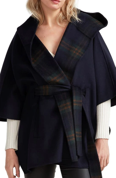 Shop Belle & Bloom Jackson Landing Plaid Wool Blend Cape In French Navy