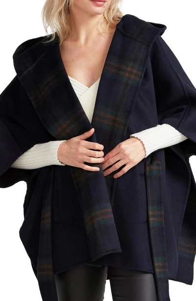 Shop Belle & Bloom Jackson Landing Plaid Wool Blend Cape In French Navy