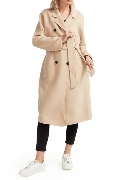 Belle & Bloom Boss Girl Double Breasted Wool Blend Coat In Pale Oat