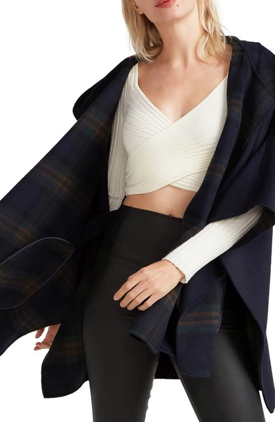 Shop Belle & Bloom Jackson Landing Plaid Wool Blend Cape In French Navy