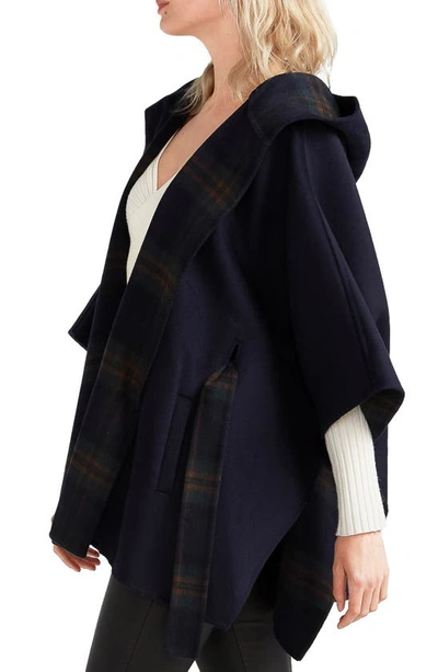 Shop Belle & Bloom Jackson Landing Plaid Wool Blend Cape In French Navy