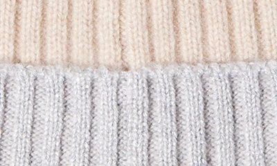 Shop Sofia Cashmere Ribbed Cashmere Knit Beanie With Faux Fur Pompom In Oatmeal/ Grey