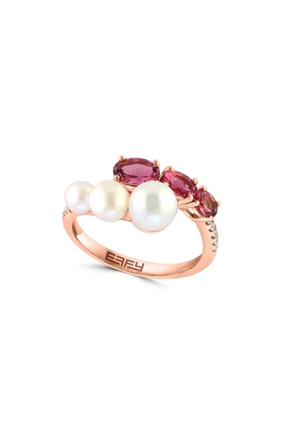 Effy 14k Rose Gold Pink Tourmaline, Diamond & Freshwater Pearl Ring In Rose Gold Multi