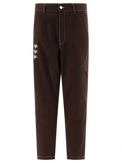 Shop Adish "shajarat Contrast Stitched" Trousers In Brown