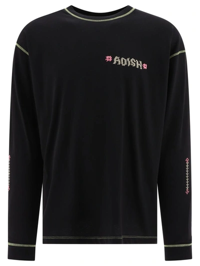 Adish Black Contrast Long Sleeve T-shirt In Black