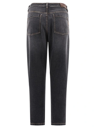 Shop Brunello Cucinelli Baggy Jeans With Shiny Tab In Grey
